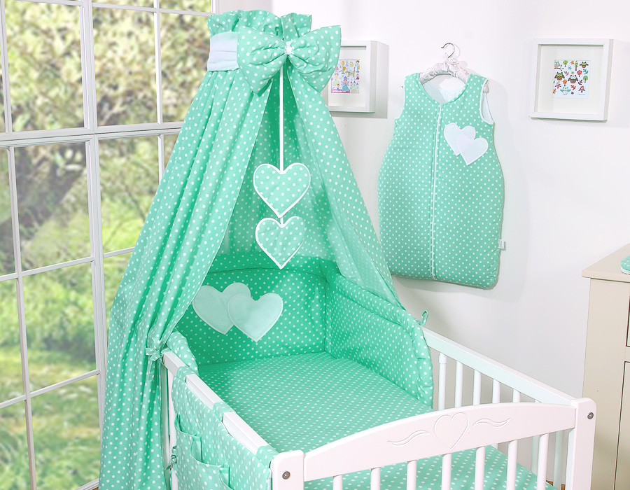 Hanging Hearts 5-osaline baldahhiiniga komplekt, 120×90 cm, põrkekaitse 35×188 cm (täpiline variant) - Pilt 2