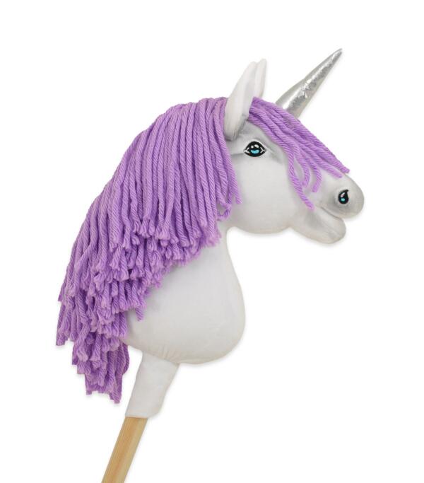 Super Hobby Horse ükssarvik A4 kepphobune – valge, lilla lakk