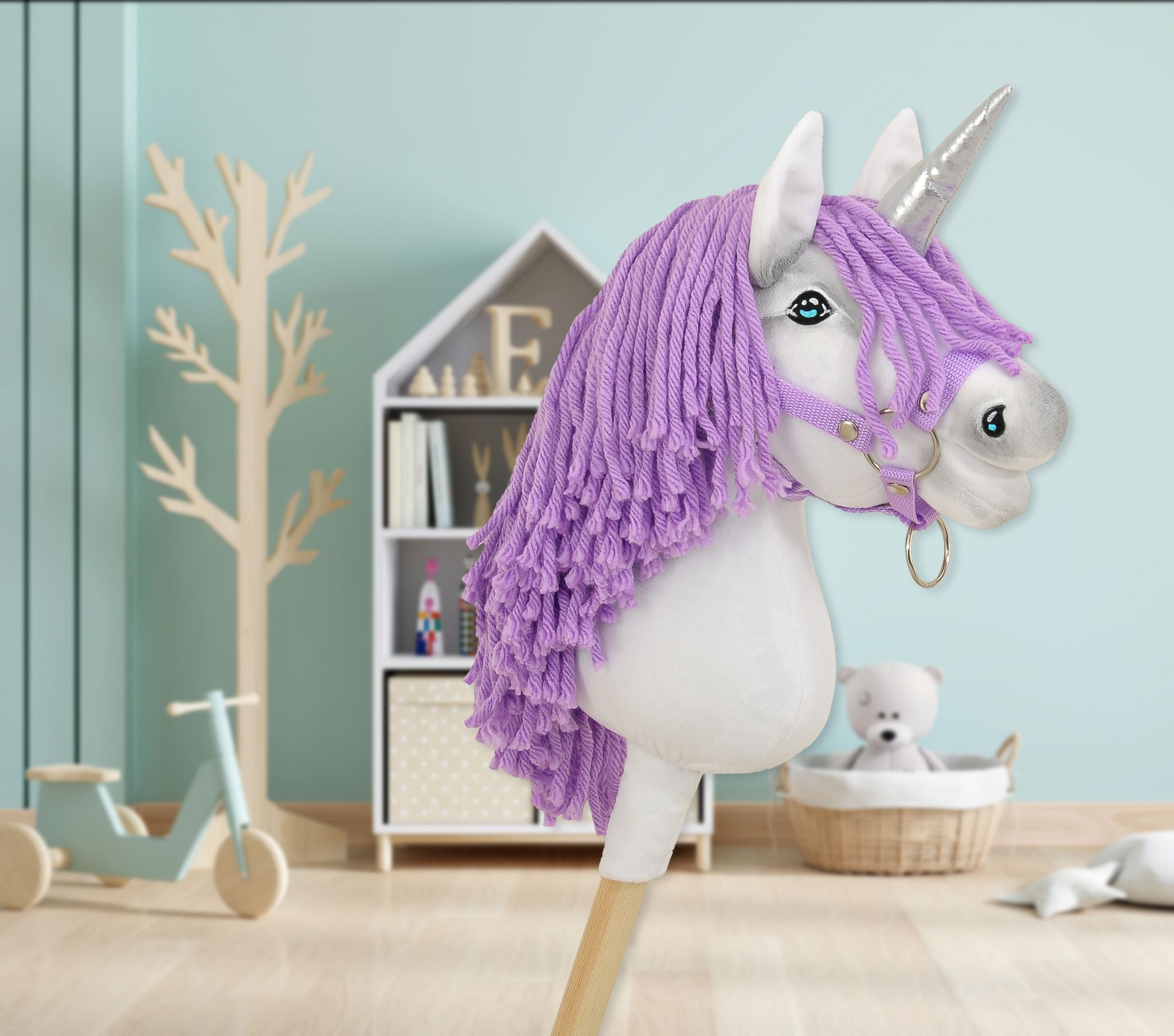 Super Hobby Horse ükssarvik A4 kepphobune – valge, lilla lakk - Pilt 6