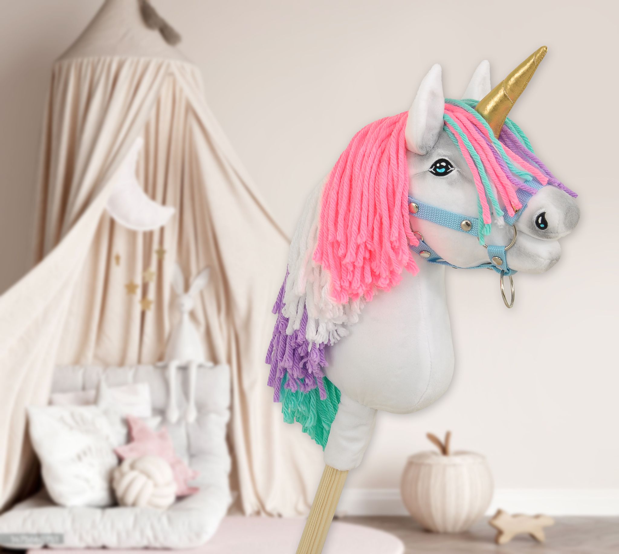Super Hobby Horse ükssarvik A4 – valge, värviline lakk, kuldne sarv - Pilt 6