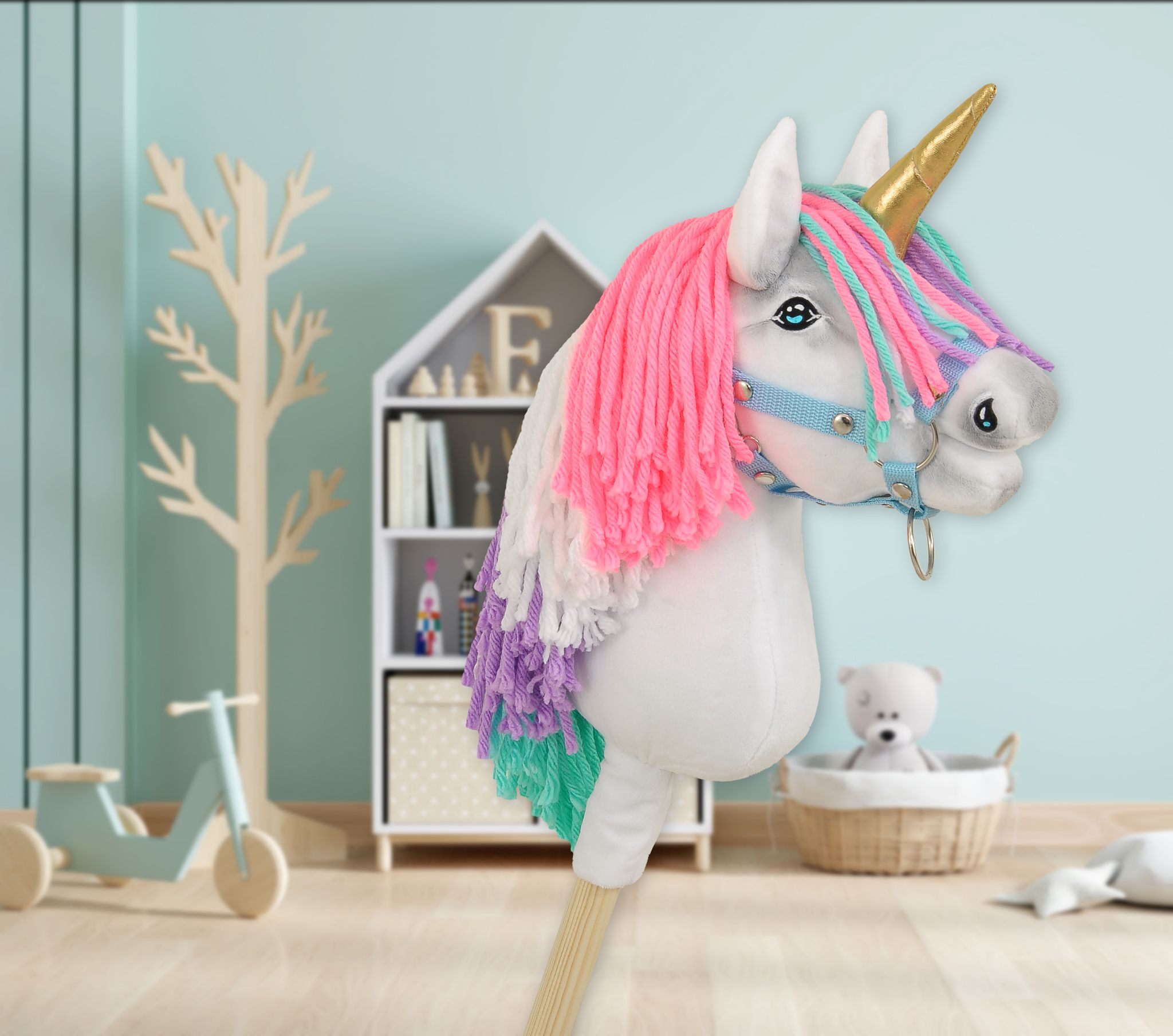 Super Hobby Horse ükssarvik A4 – valge, värviline lakk, kuldne sarv - Pilt 7