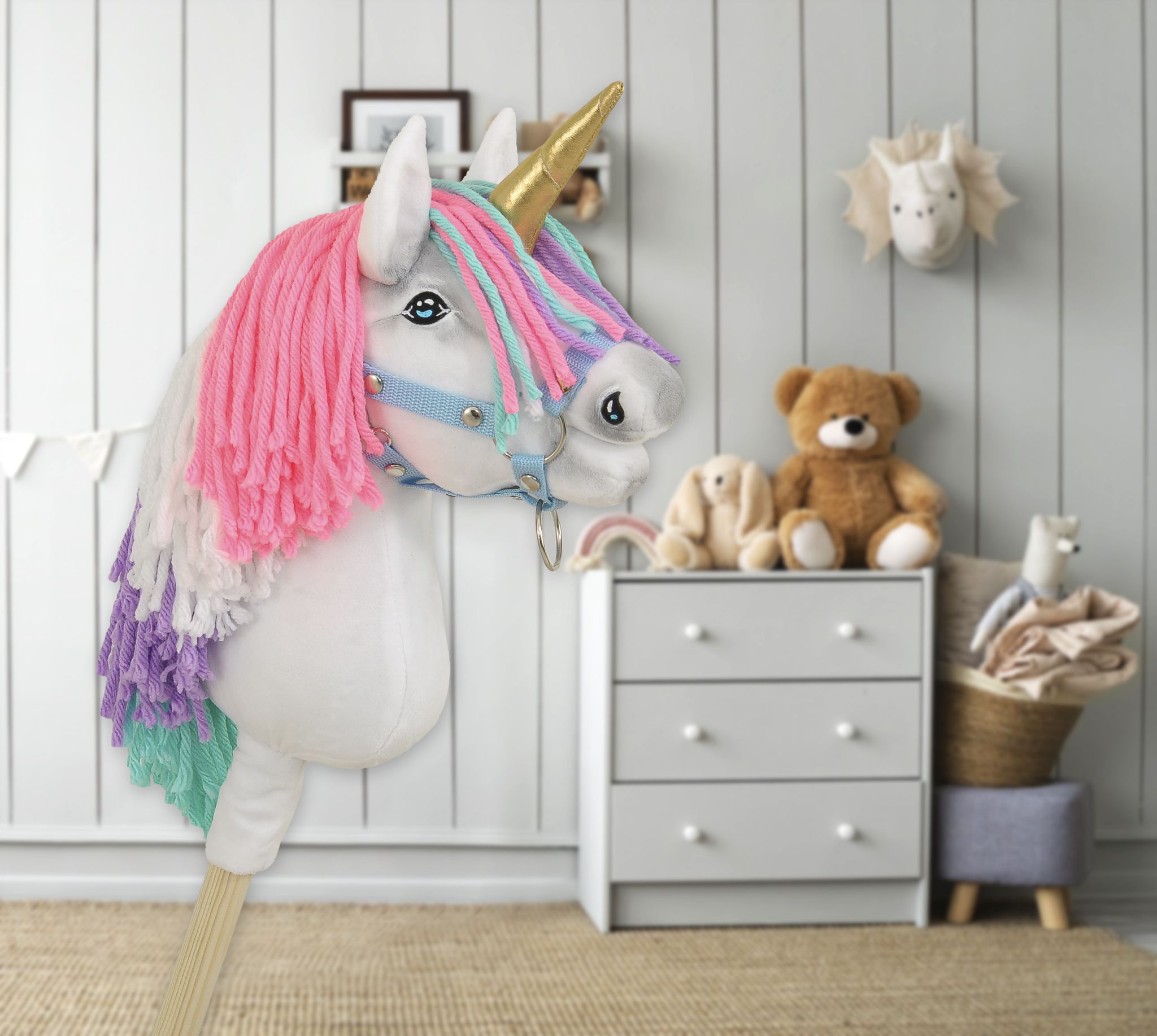 Super Hobby Horse ükssarvik A4 – valge, värviline lakk, kuldne sarv - Pilt 8