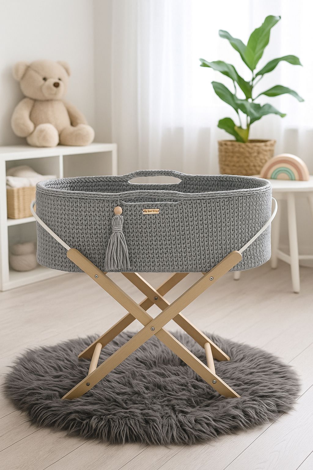 BOHO puuvillane beebikorv aluse ja madratsiga, tumehall - Pilt 2