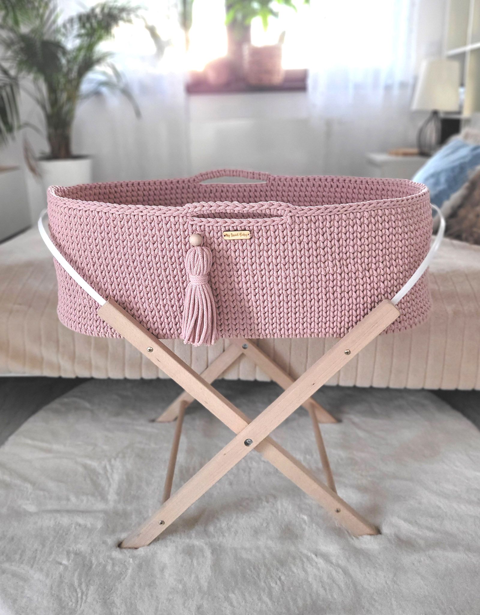 BOHO heegeldatud puuvillane beebikorv madratsiga - Pilt 3