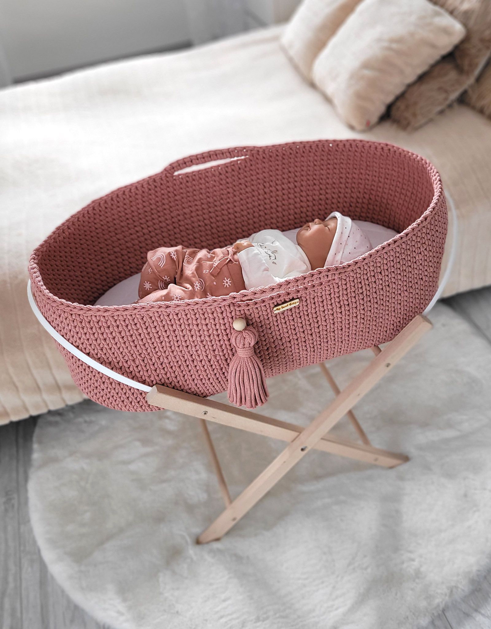 BOHO puuvillane beebikorv madratsiga – heleroosa - Pilt 2