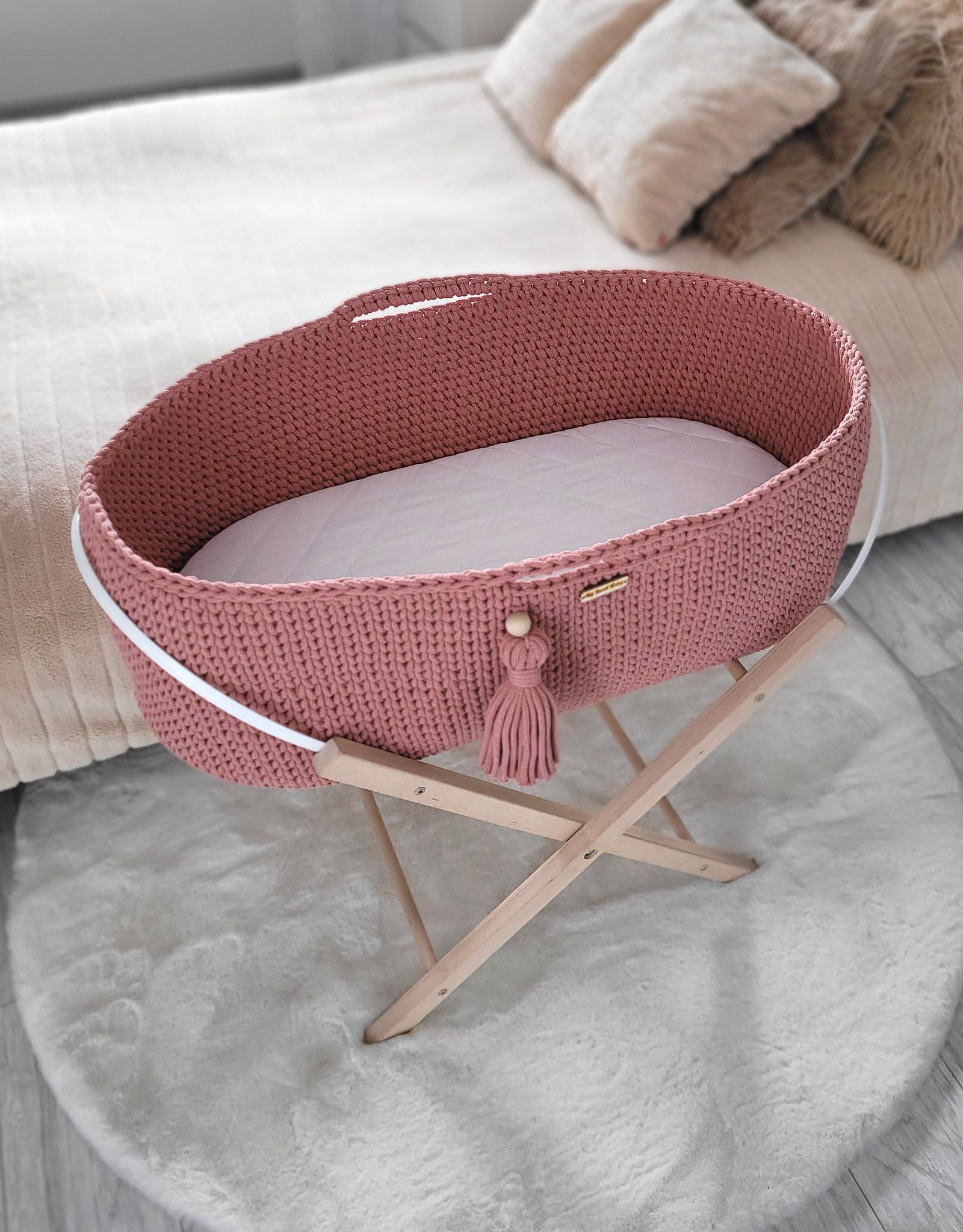 BOHO puuvillane beebikorv madratsiga – heleroosa - Pilt 3