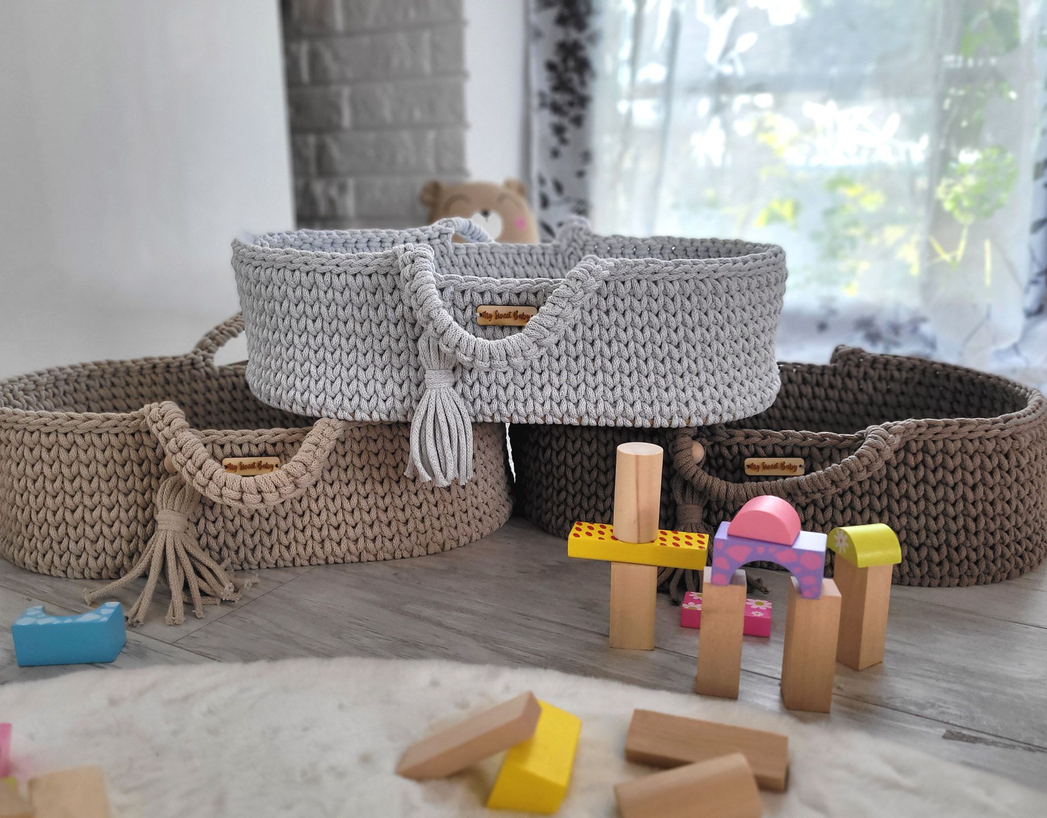 BOHO puuvillane nukuhäll-kandekorv - Pilt 7