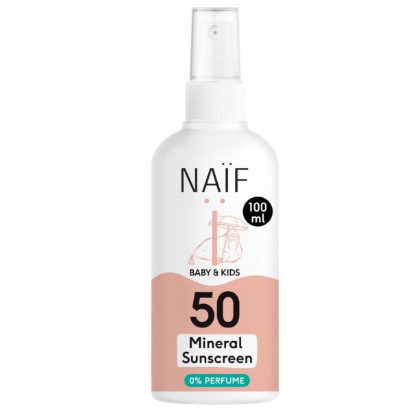 NAÏF Mineral Sunscreen SPF50 päikesekaitsesprei beebidele ja lastele, lõhnaainevaba, 100 ml