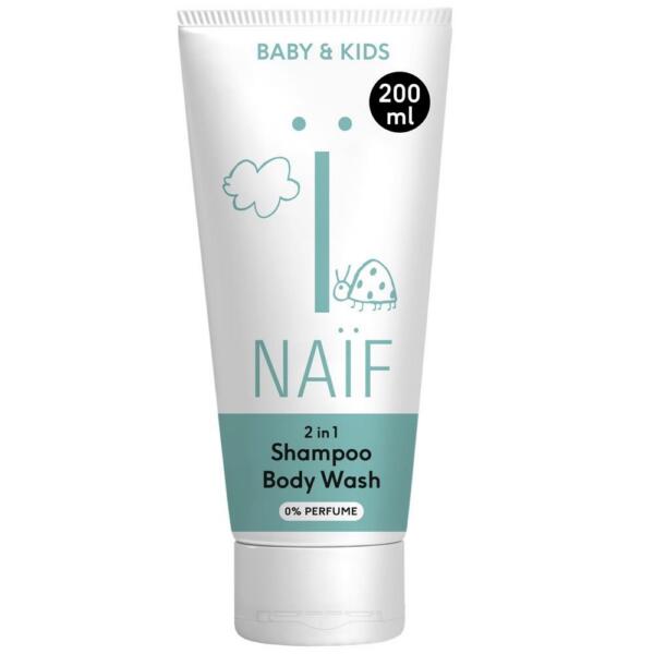 NAÏF 2-in-1 šampoon ja pesugeel, lõhnaaineteta, 200 ml