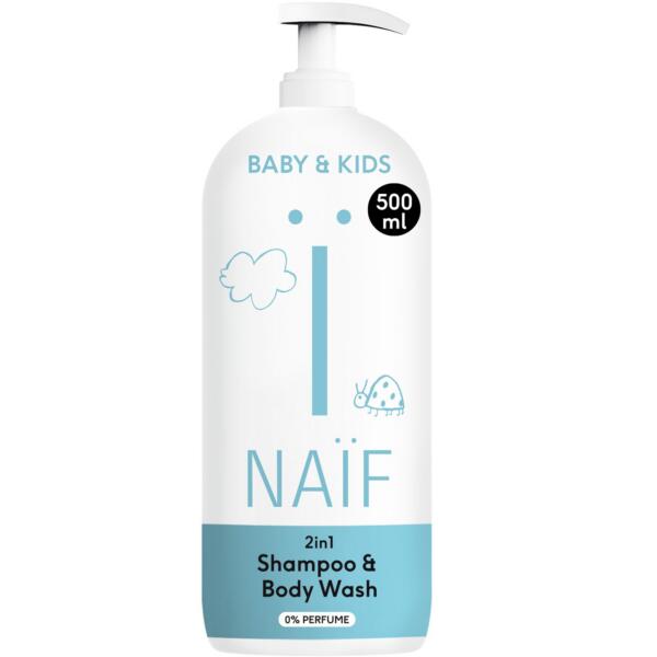 NAÏF 2-in-1 šampoon ja pesugeel, lõhnaaineteta, 500 ml