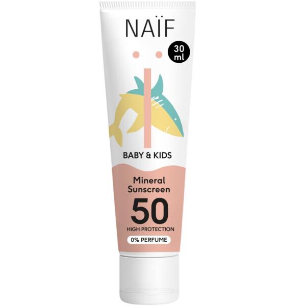 NAÏF Baby & Kids Mineral Sunscreen SPF50 päikesekaitsekreem, lõhnaainevaba, 30 ml