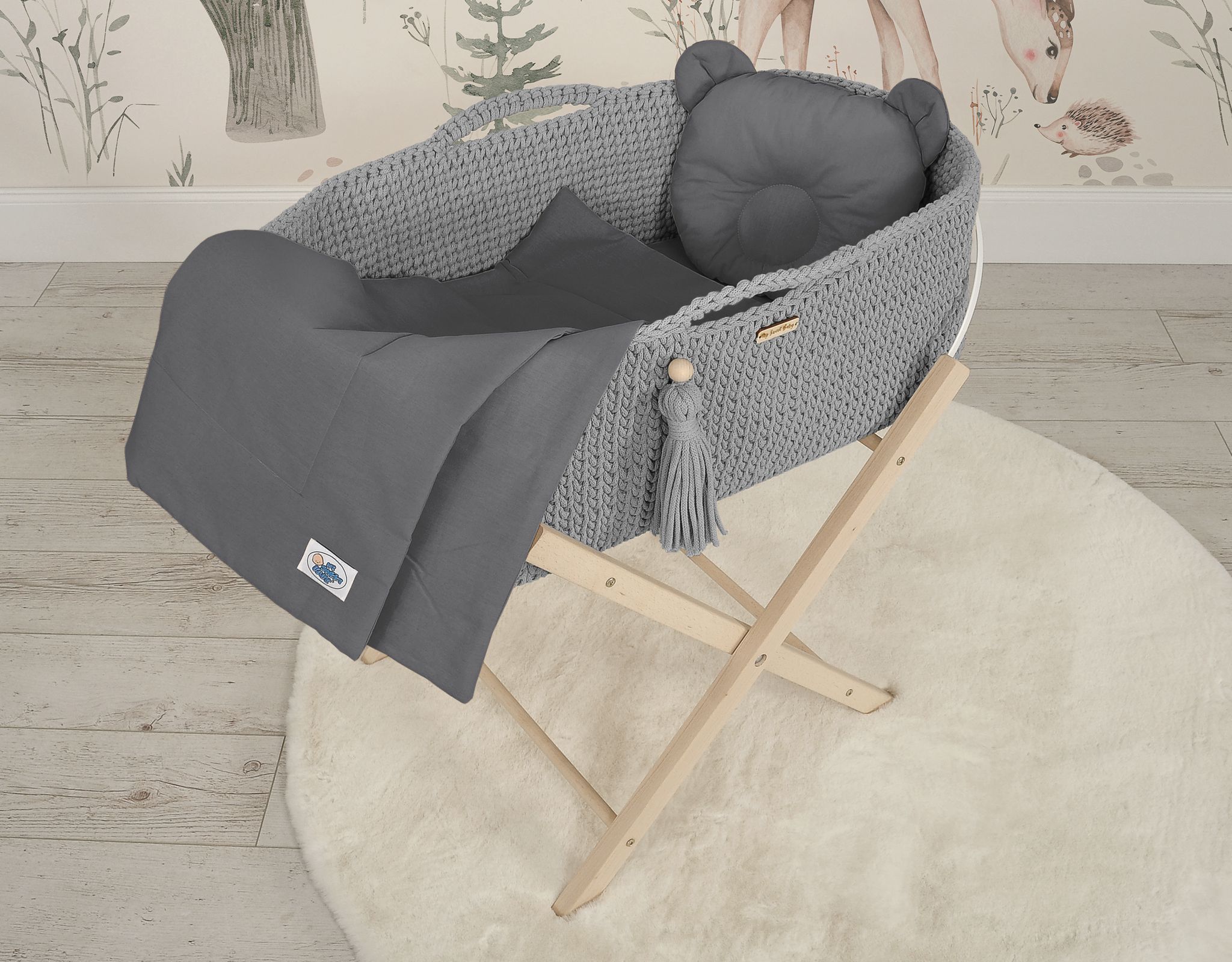 BOHO puuvillane Moses-korv madratsiga, tumehall - Pilt 2