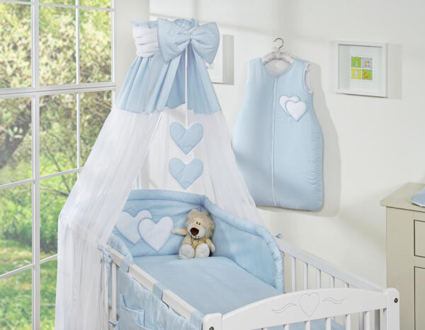 Hanging Hearts 5-osaline baldahhiiniga komplekt, 120×90 cm, põrkekaitse 40×190 cm (lillemustriga variandid)