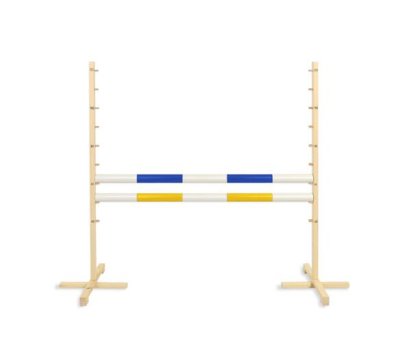 Hüppetakistus kepphobusele 120 cm, sinise ja kollase latiga